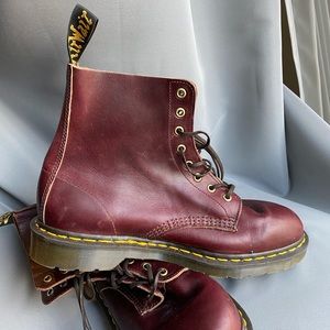 Dr. Martens made in England burgundy 10 eye boots, mens size 11 US